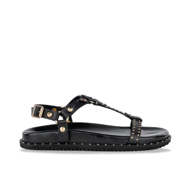 Sandali bassi neri da donna in pelle con borchie