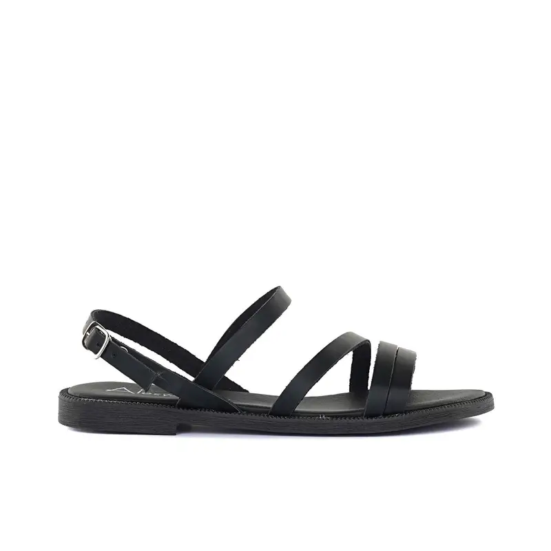 Sandali bassi neri in pelle da donna con cinturini