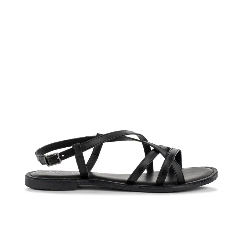 Sandali bassi neri in pelle da donna intrecciati