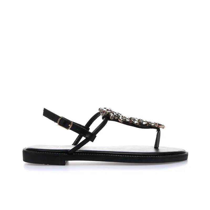 Sandali bassi neri modello infradito con pietre gioiello