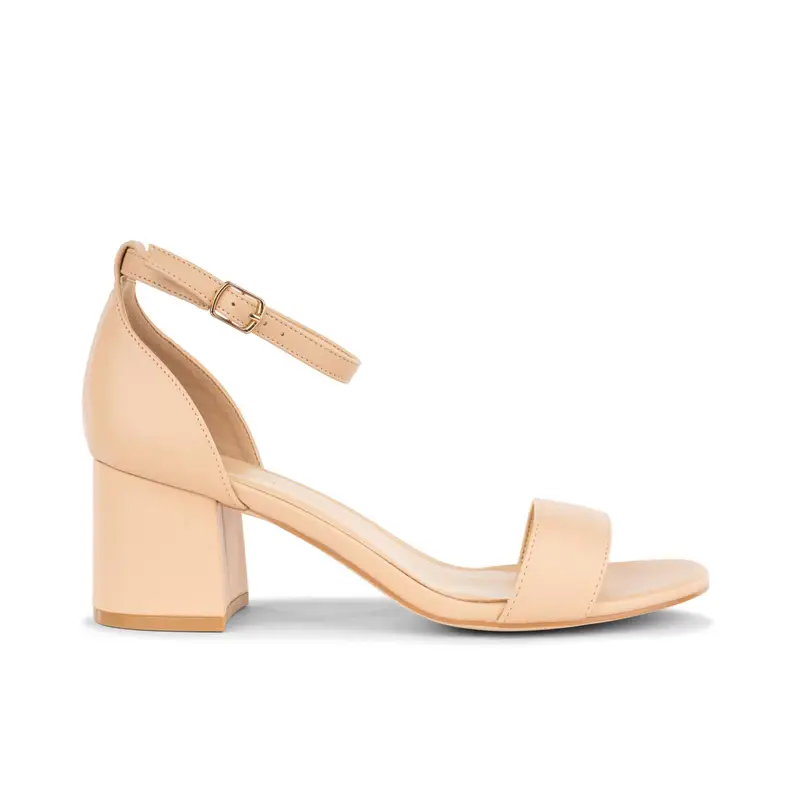 Sandali beige con tacco e cinturino alla caviglia da donna