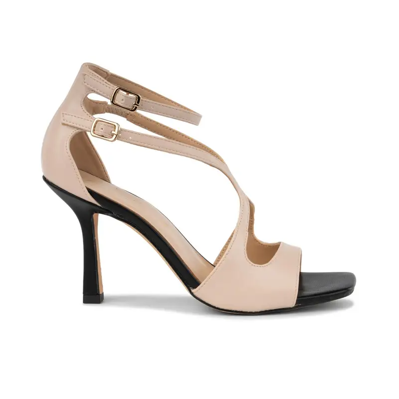 Sandali beige da donna con tacco alto e cinturini