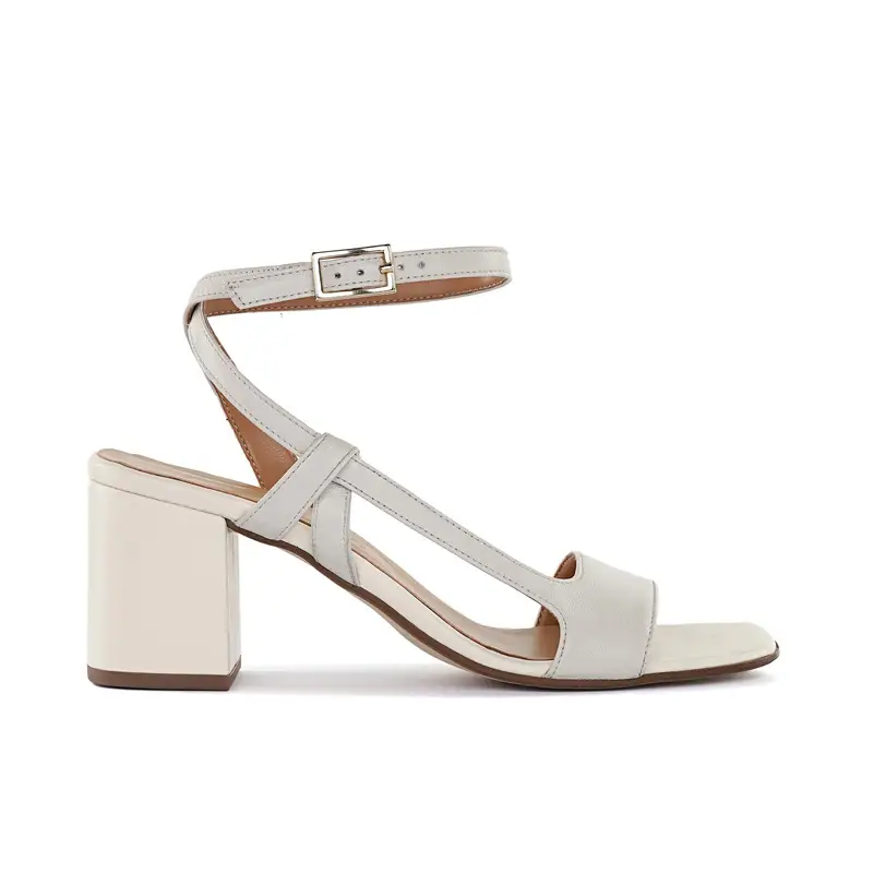Sandali bianchi da donna in pelle con tacco alto largo