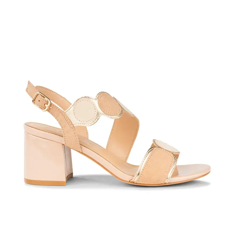 Sandali con taco beige e oro da donna