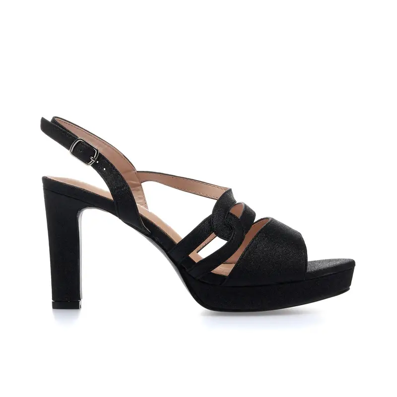 Sandali neri con tacco e plateau con glitter