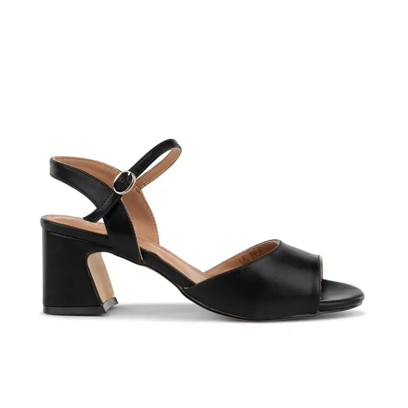 Sandali neri da donna con tacco basso largo e cinturino