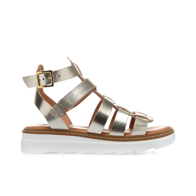 Sandali platform argento con velcro e fibbia