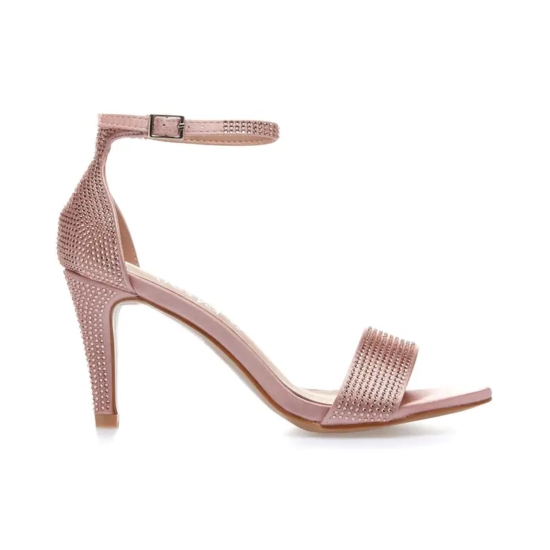 Sandali rosa con tacco e strass