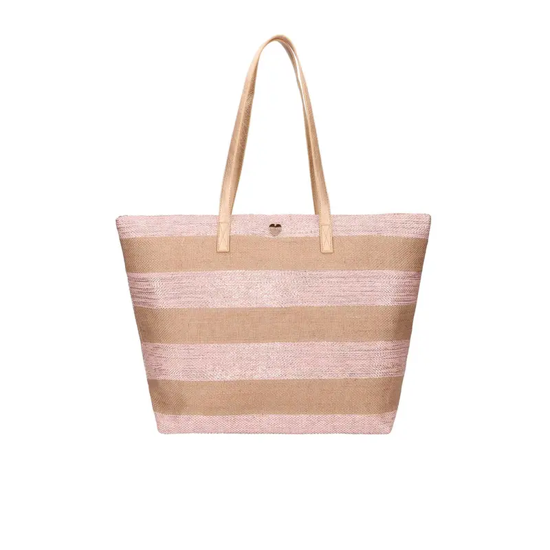 Shopper beige e rosa da mare fantasia a righe