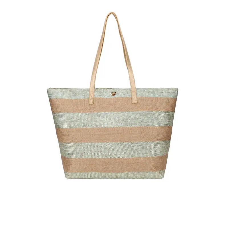Shopper beige e verde da mare fantasia a righe