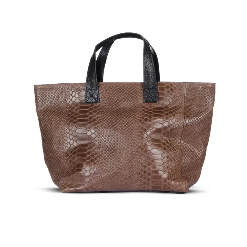 Shopper in pelle stampa cocco marrone e manici neri