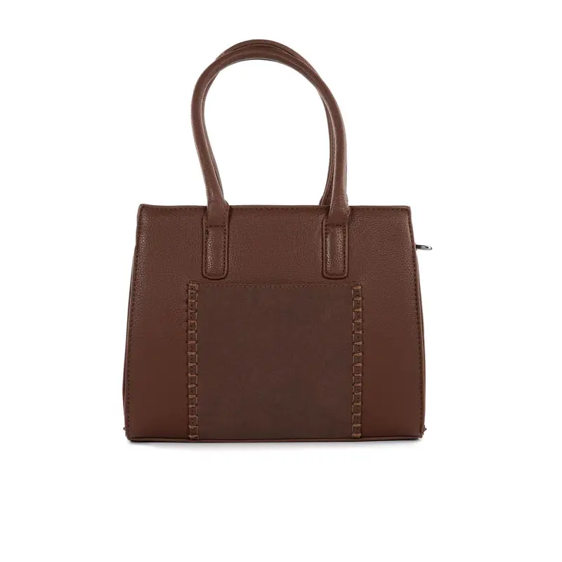 Shopper marrone con tasca e cuciture