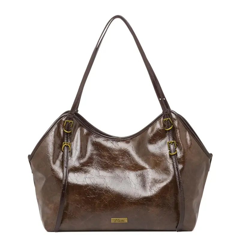 Shopper marrone da donna con manico con fibbie