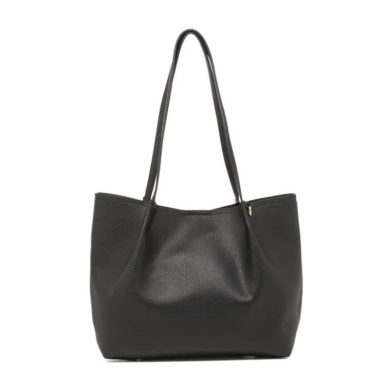 Shopper nera da donna con doppio manico e pences