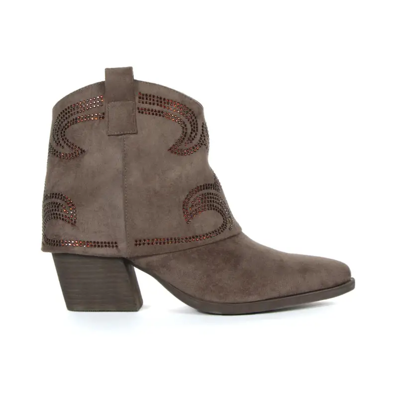 Stivaletti beige modello texano con strass