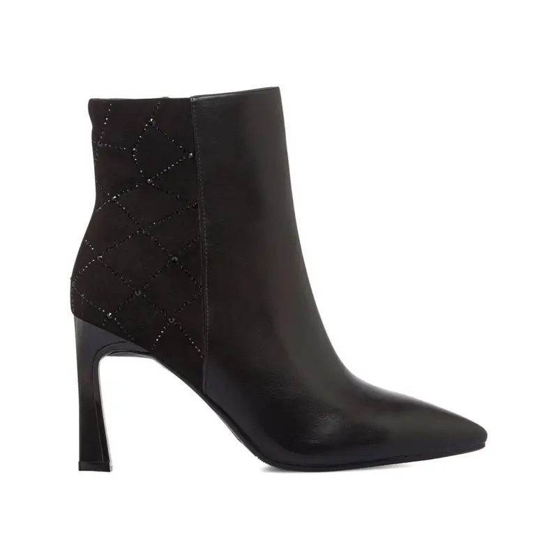 Stivaletti neri a punta con tacco alto e inserto con strass