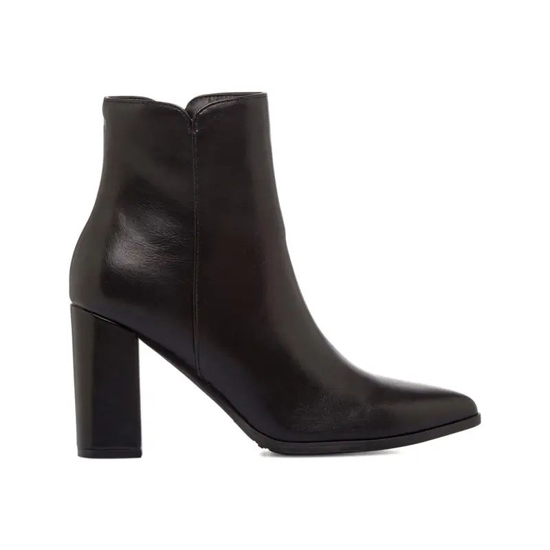 Stivaletti neri a punta da donna con tacco alto largo