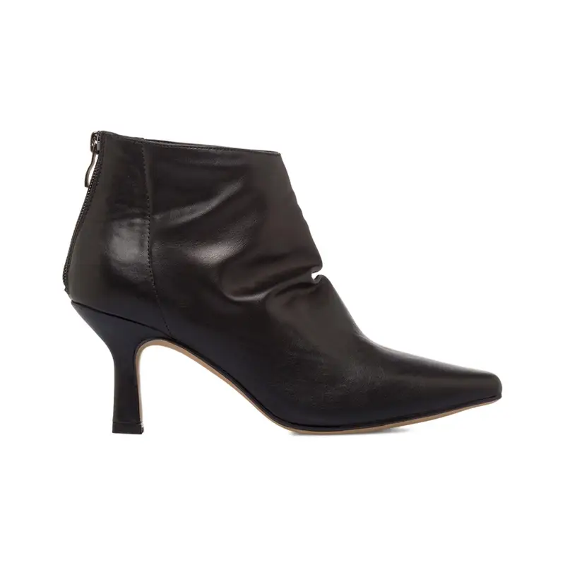 Stivaletti neri a punta da donna con tacco medio a rocchetto e cerniera posteriore