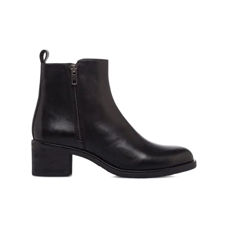 Stivaletti neri da donna in pelle con tacco basso largo e zip laterale