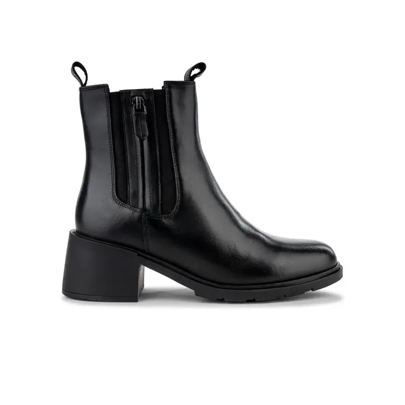 Stivaletti neri da donna in pelle con tacco largo basso in gomma