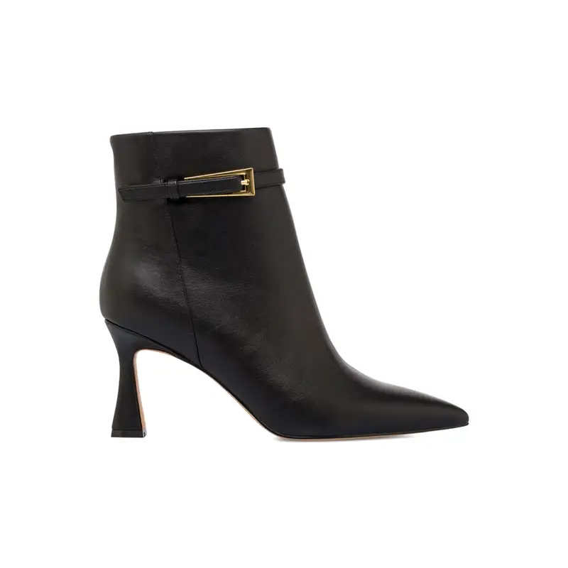 Stivaletti neri eleganti da donna a punta con tacco alto e cinturino