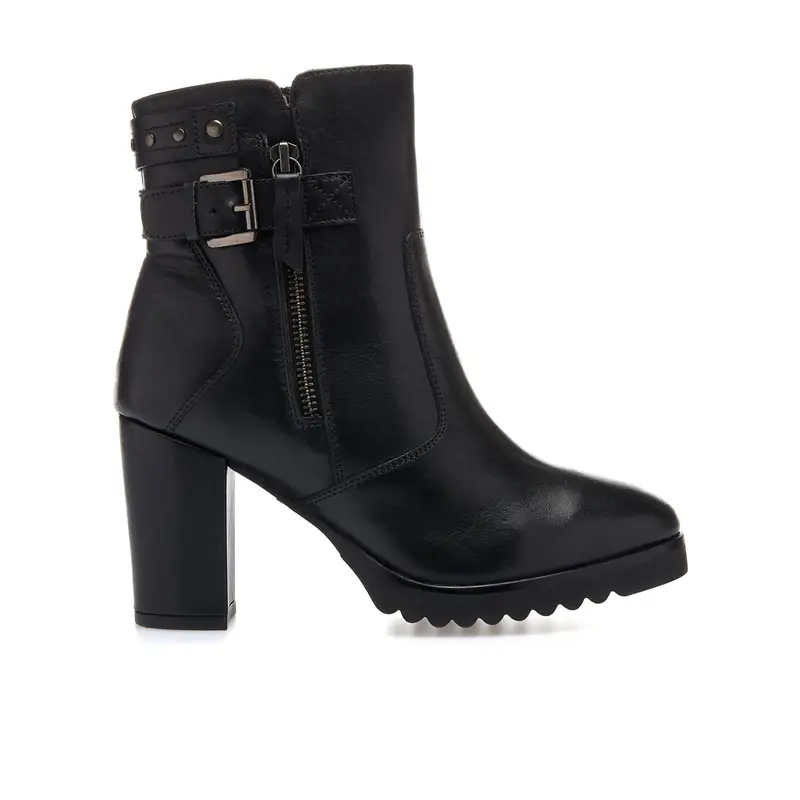 Stivaletti neri in pelle con tacco e zip
