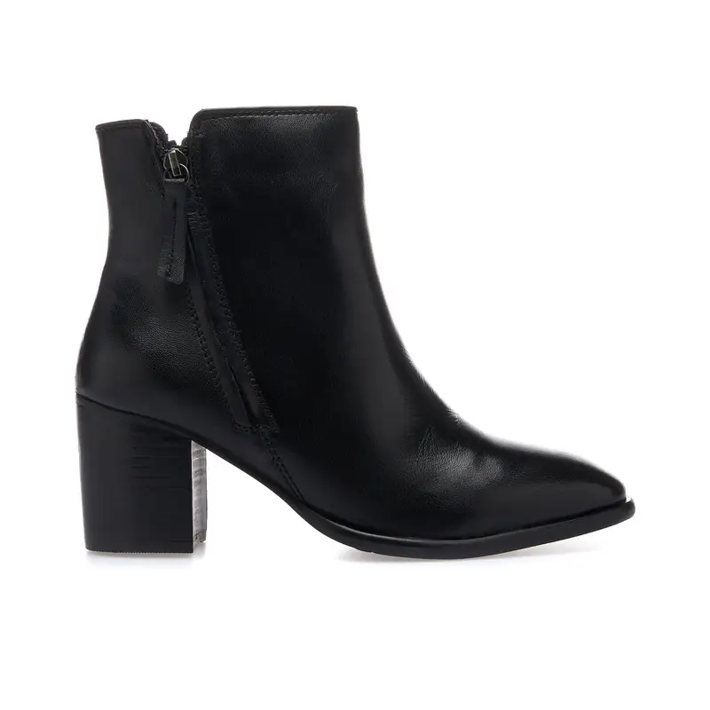 Stivaletti neri in pelle con tacco medio e zip