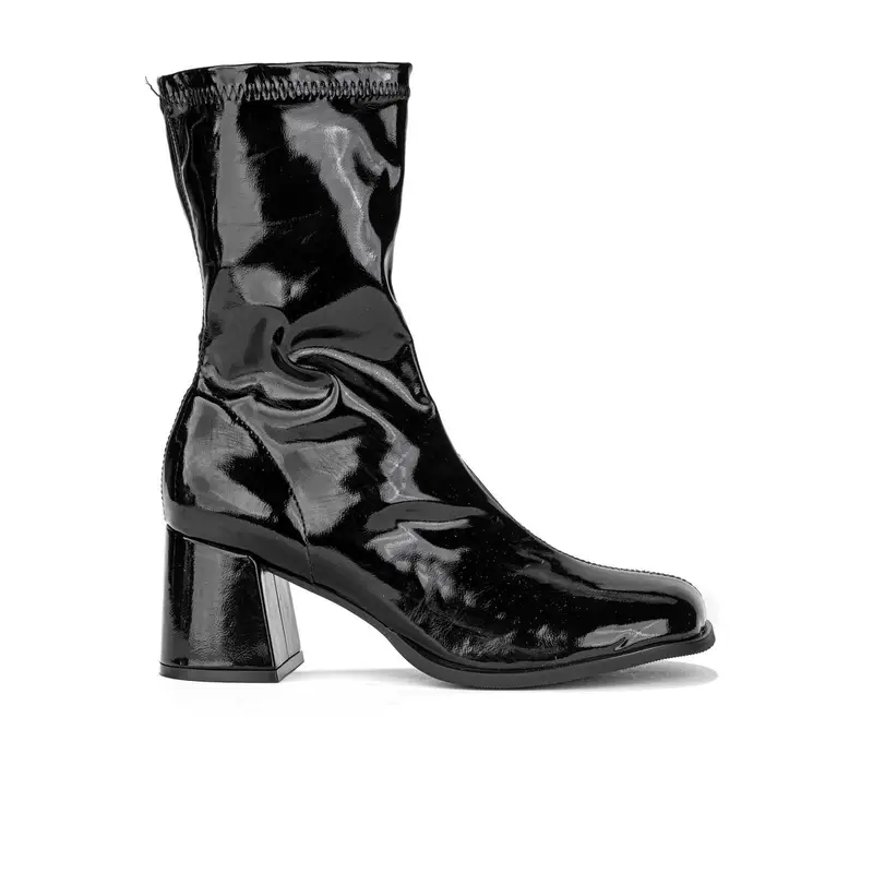 Stivaletti neri lucidi con tacco largo alto