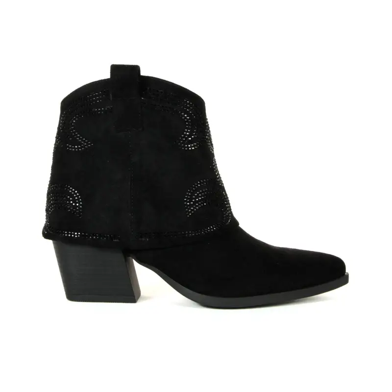 Stivaletti neri modello texano con strass