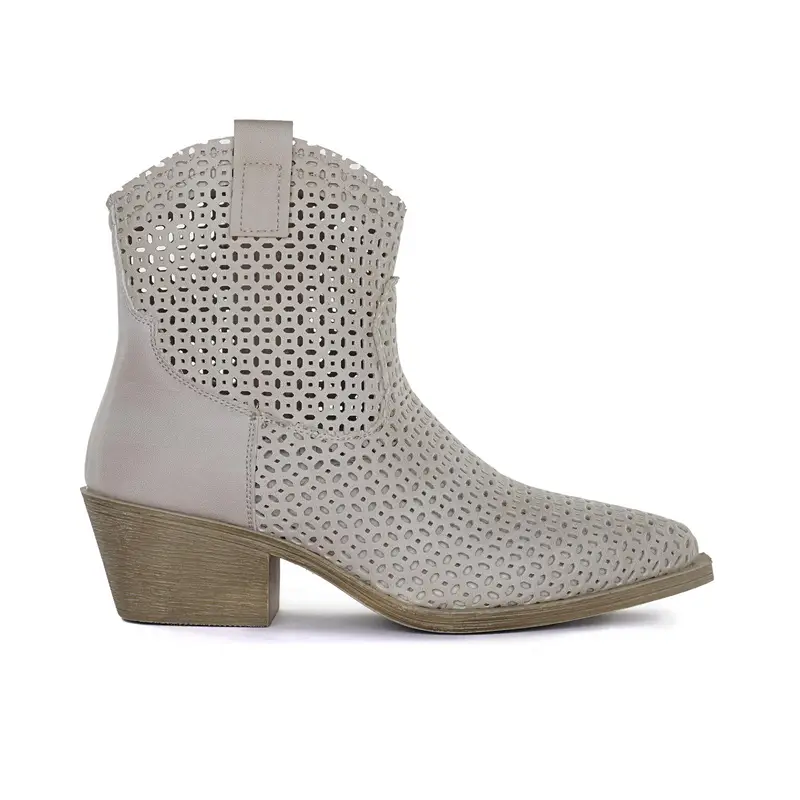 Stivaletti texani bianchi laserati con tacco basso