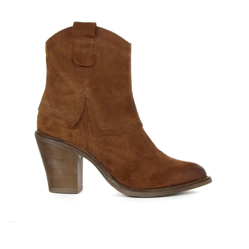 Stivaletti texani marroni in pelle con tacco