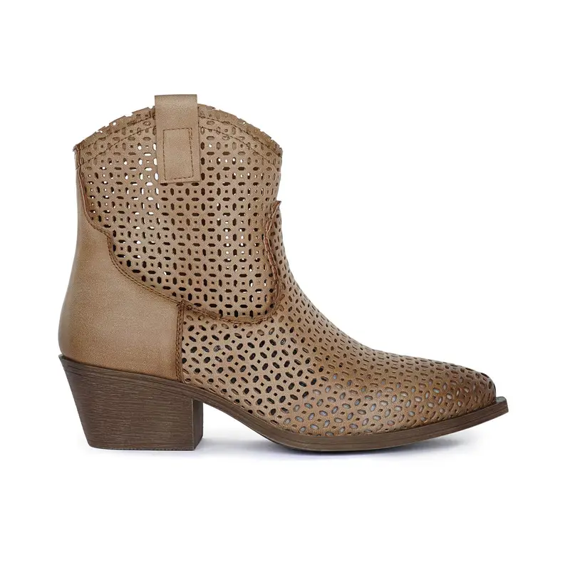 Stivaletti texani marroni laserati con tacco basso