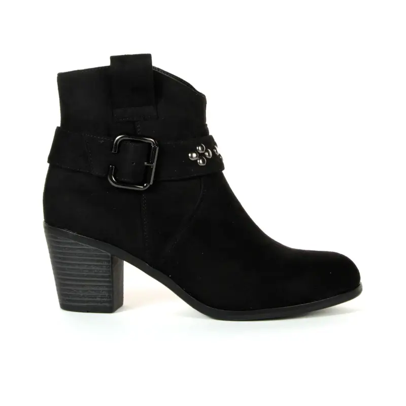 Stivaletti texani neri con tacco e fibbia con strass