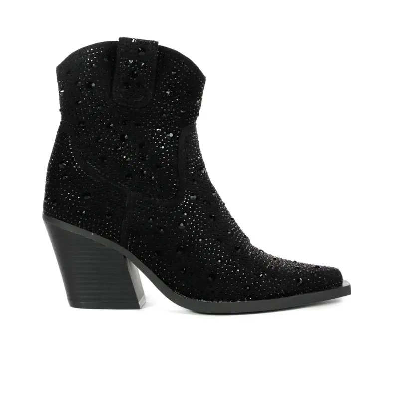 Stivaletti texani neri con tacco e strass