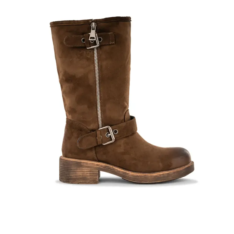 Stivali bassi marroni da donna con dettaglio zip e fibbie