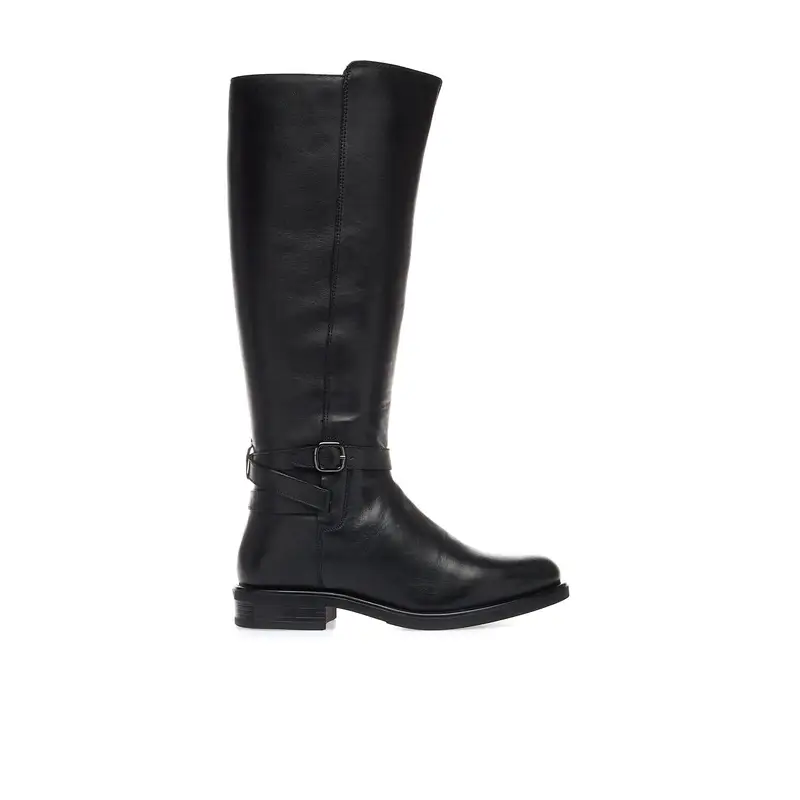 Stivali bassi neri in pelle con cinturino e zip interna