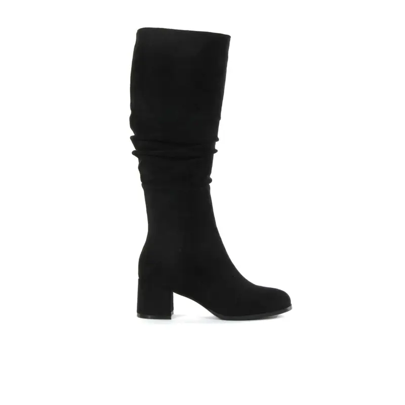 Stivali neri con tacco largo e gambale con arricciature