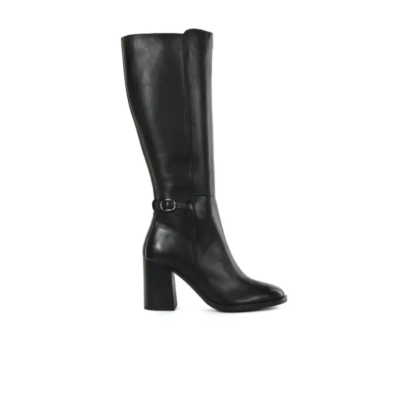 Stivali neri in pelle con tacco alto e fibbia