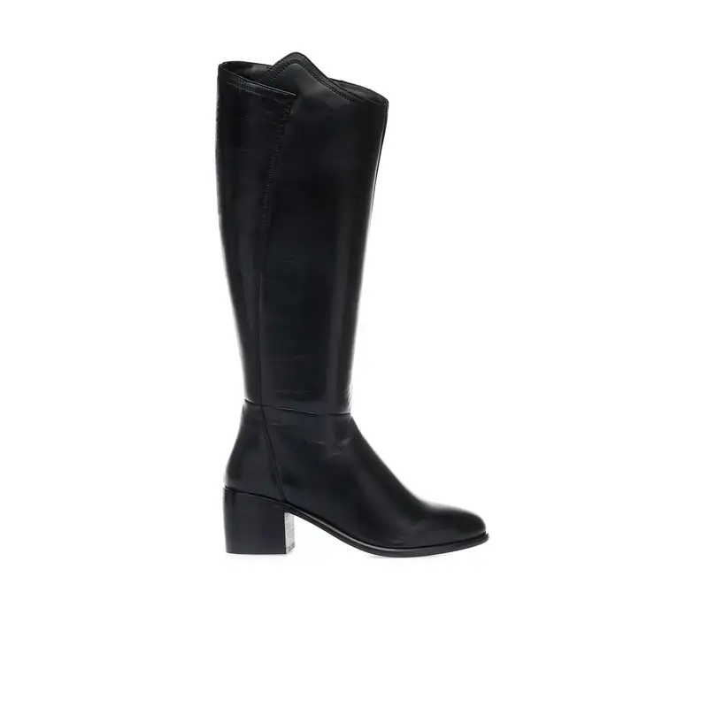 Stivali neri in pelle con tacco medio largo e zip interna