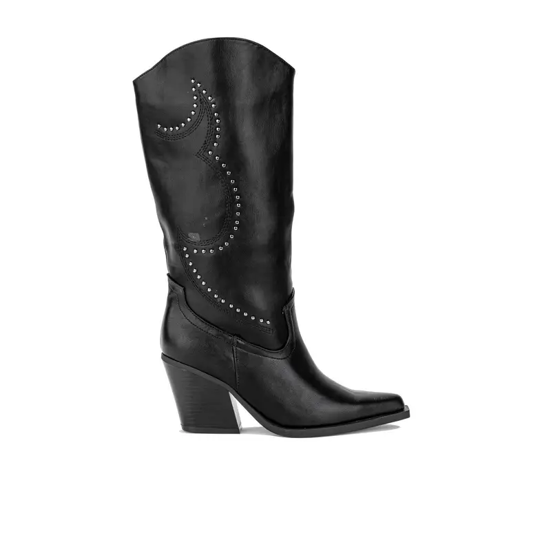 Stivali texani neri con tacco alto e borchie