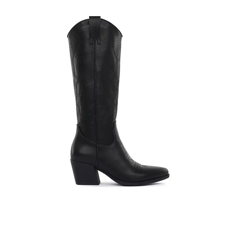 Stivali texani neri con tacco e gambale traforato