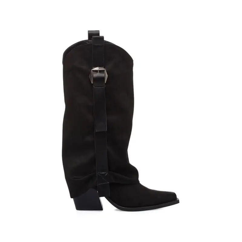 Stivali texani neri da donna con fibbia laterale