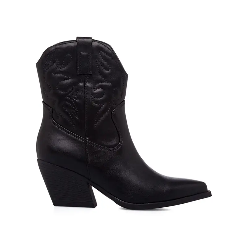 Texani neri da donna con tacco e gambale ricamato