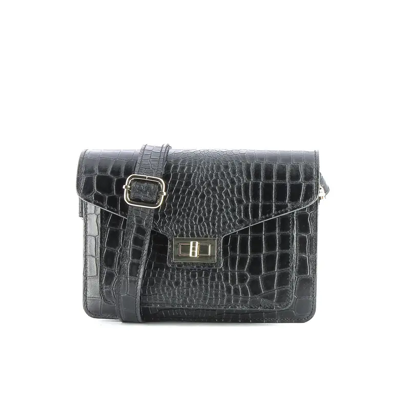 Tracolla nera in pelle stampa cocco