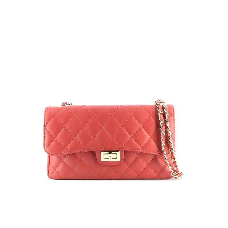 Tracolla rossa in pelle trapuntata con catena