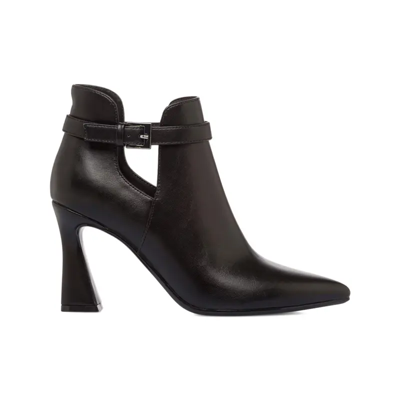 Tronchetti eleganti neri da donna con tacco alto a rocchetto e fibbia