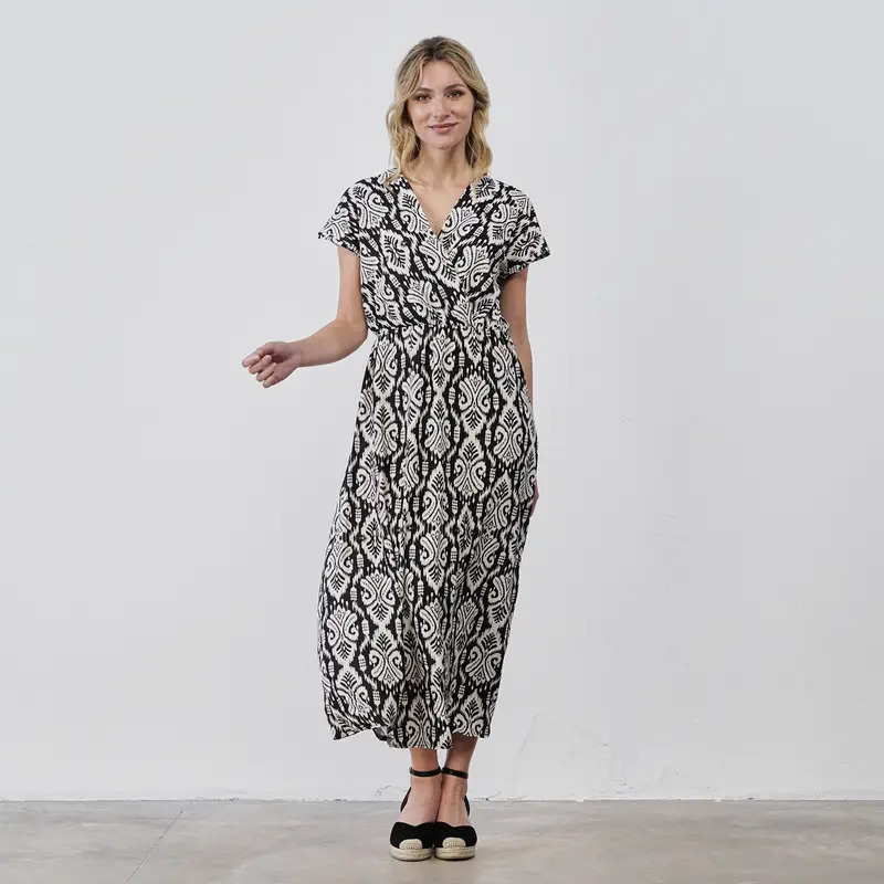 Vestito midi nero e bianco da donna in stampa paisley