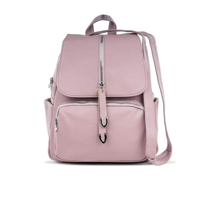 Zaino rosa da donna con tascone frontale e zip