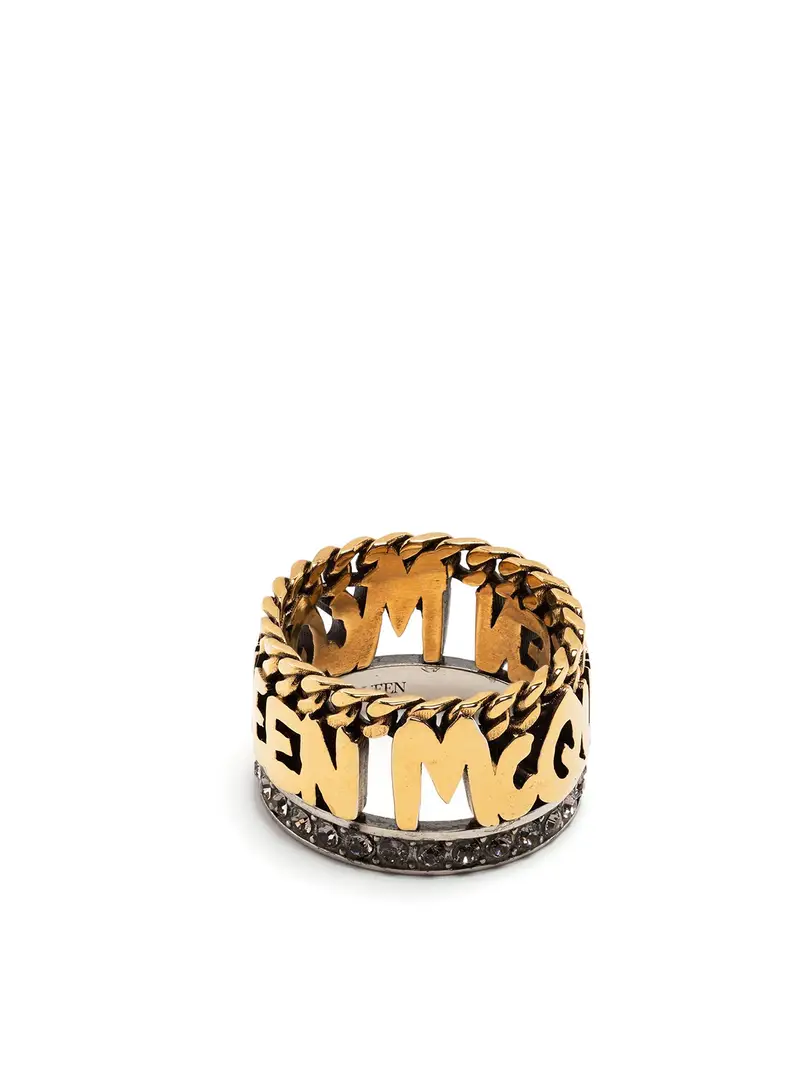 Anello con cristalli graffiti placcati oro