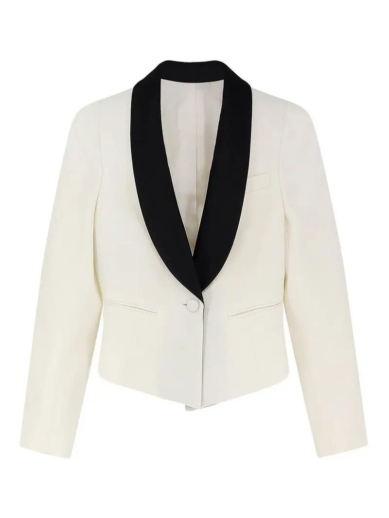 Blazer In Lana Con Revers In Satin Bianco